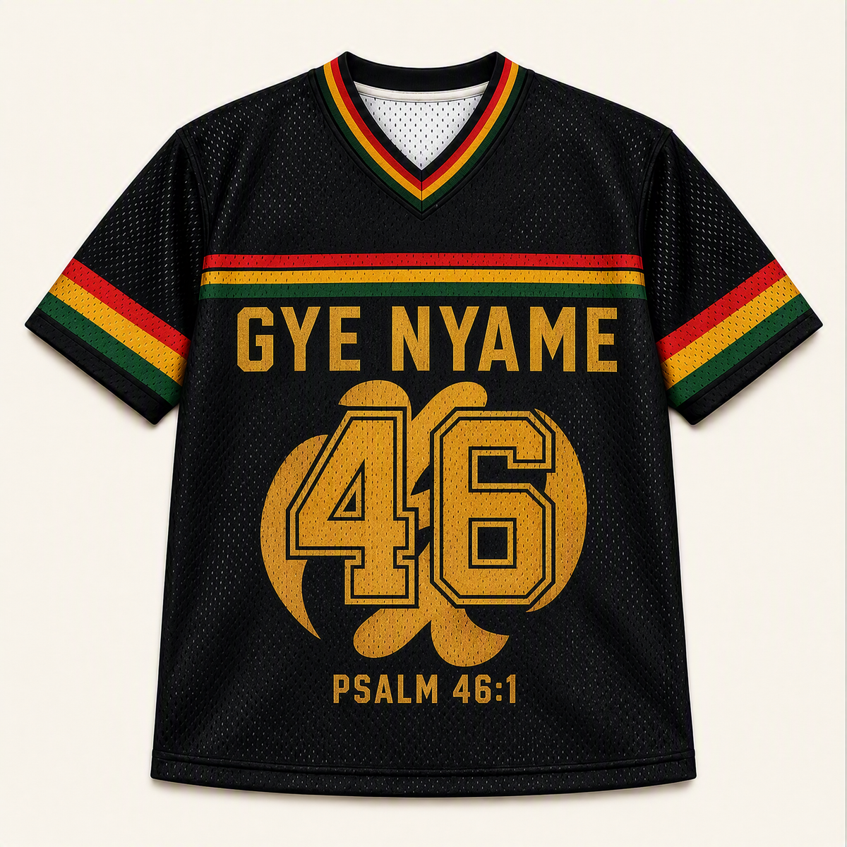 Gye Nyame 46 — Ghana Faith Jersey — front — digital product visualization