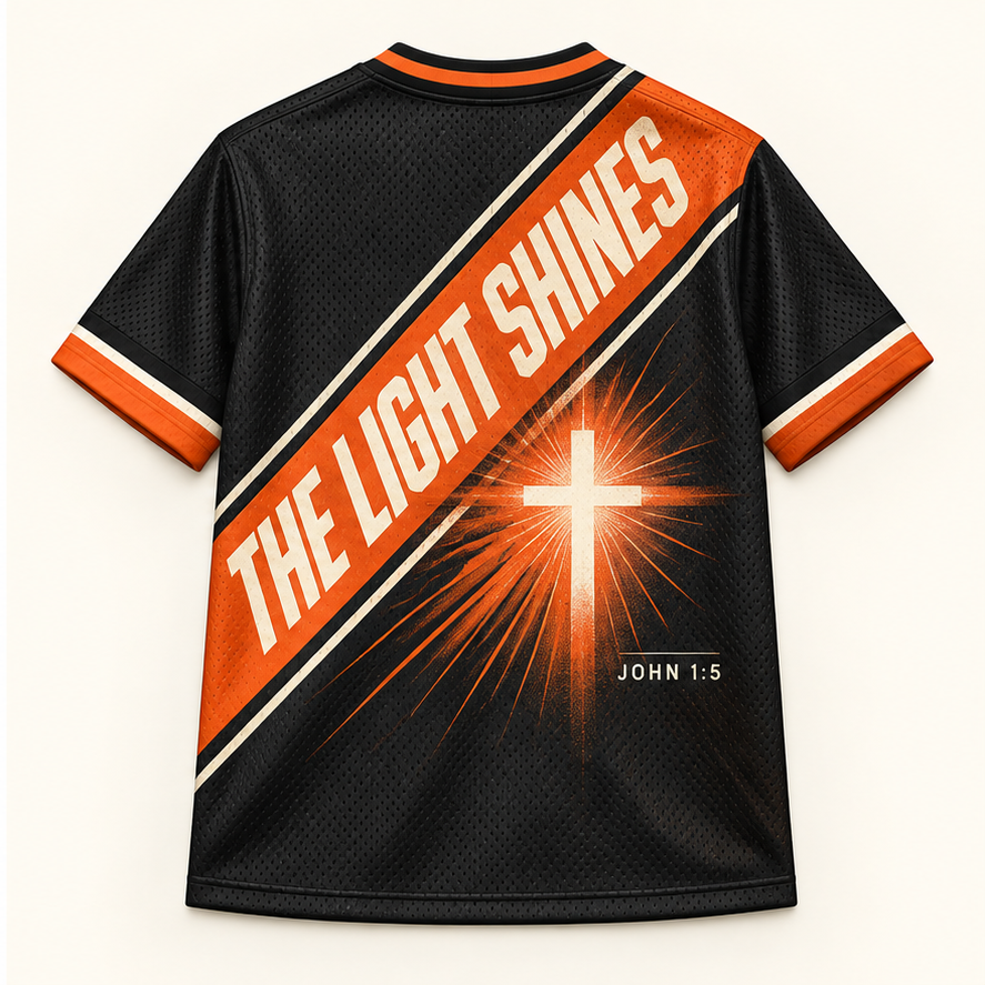 Jesus Over Darkness — Light Strike Jersey — back — digital product visualization