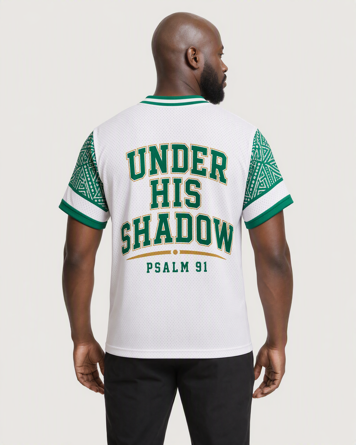 Baba God 91 — Nigeria Faith Jersey — on-body back — AI-generated styling visualization