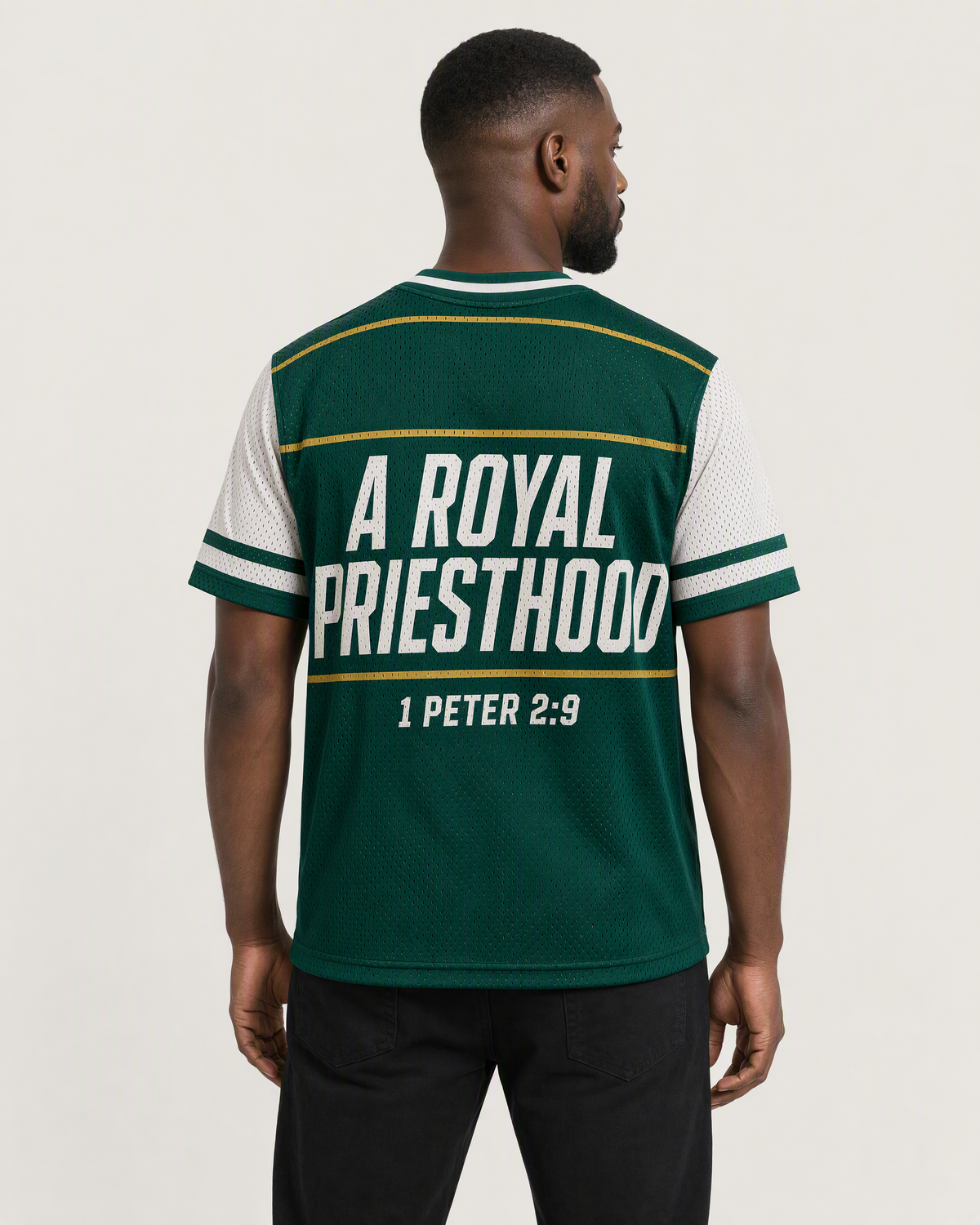 Chosen Generation 09 — Nigeria Faith Jersey — on-body back — AI-generated styling visualization