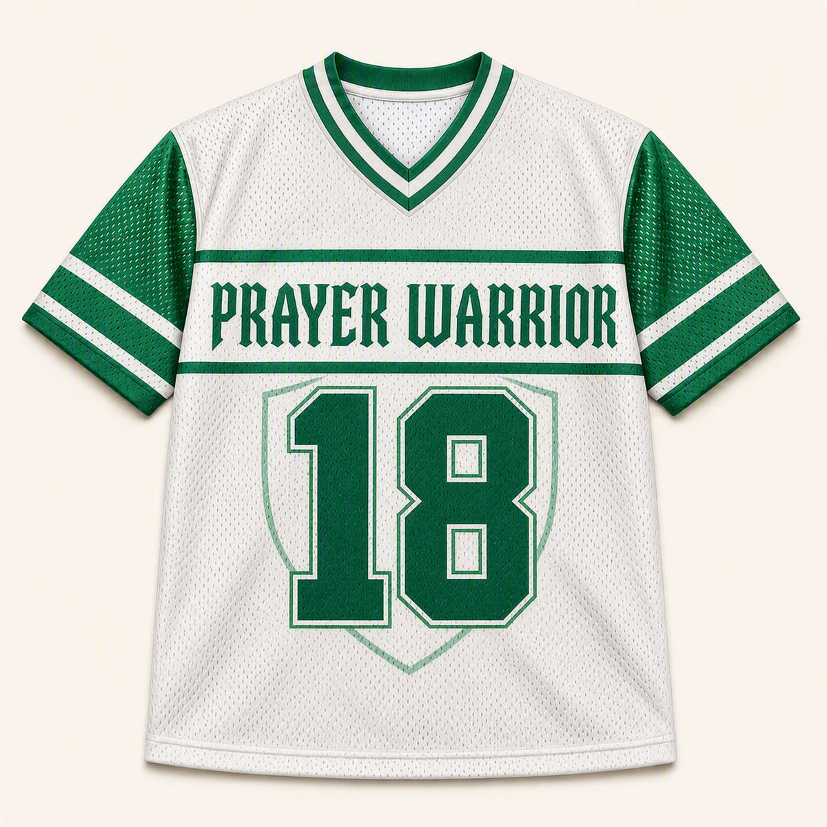 Prayer Warrior 18 — Nigeria Faith Jersey — front — digital product visualization