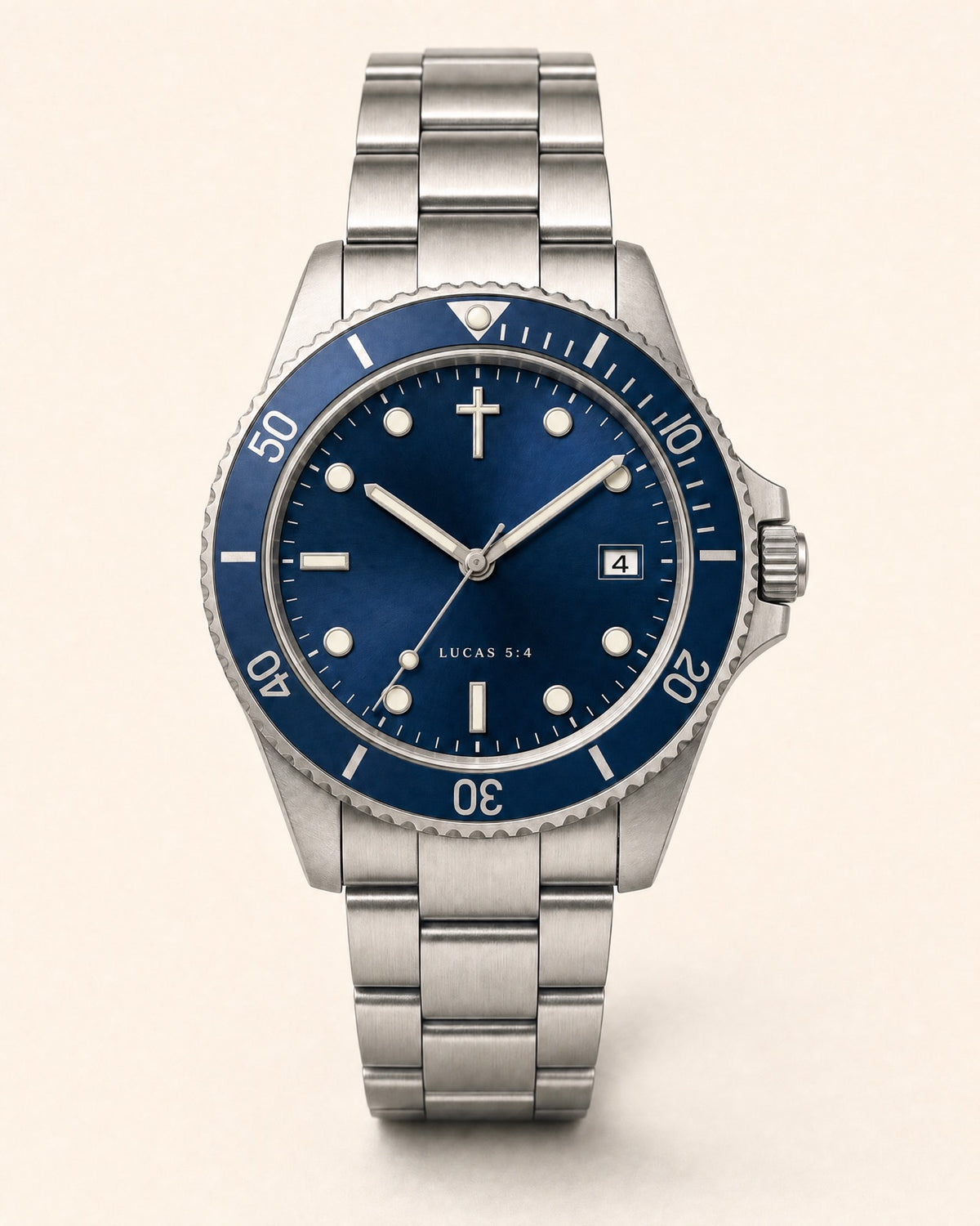 Mar Adentro watch, deep navy blue sunray dial with round and baton luminous markers