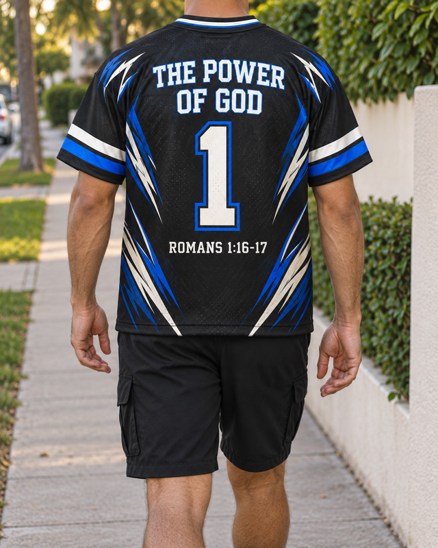 AI styling inspiration: back of the Unashamed jersey on a neighborhood walk