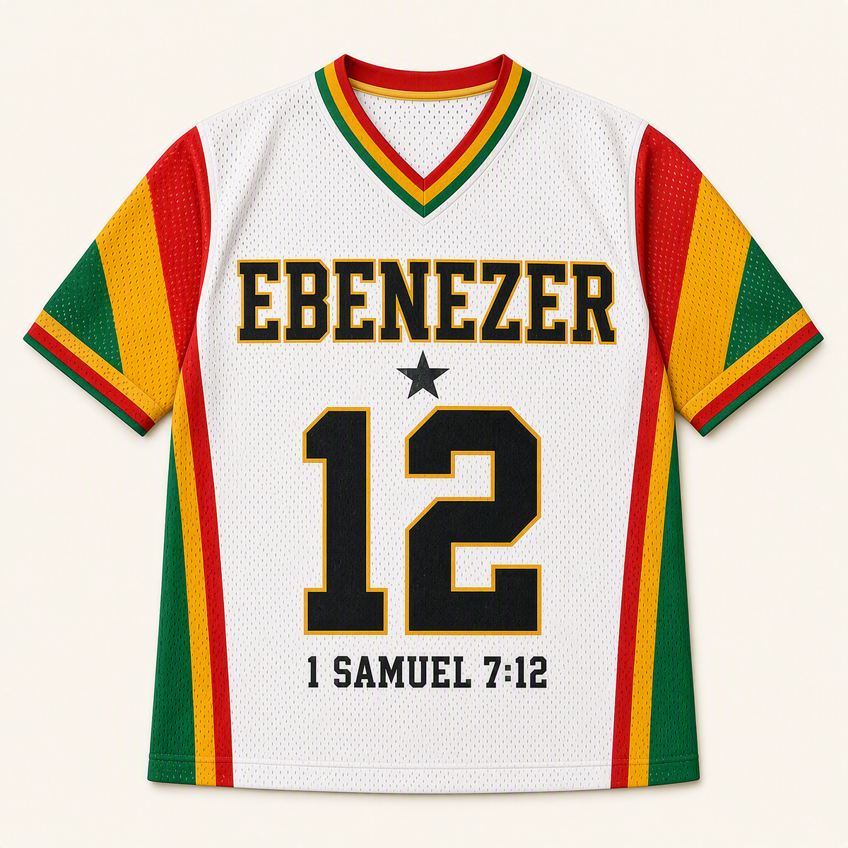 Ebenezer 12 — Ghana Faith Jersey — front — digital product visualization