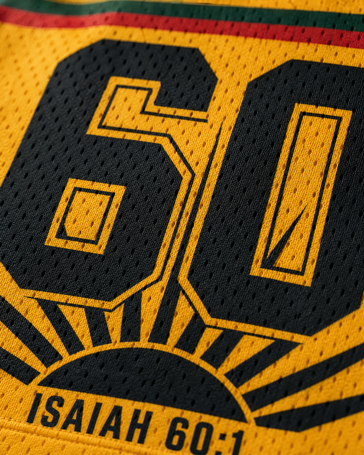Arise Shine 60 — Ghana Faith Jersey — detail verse — digital product visualization