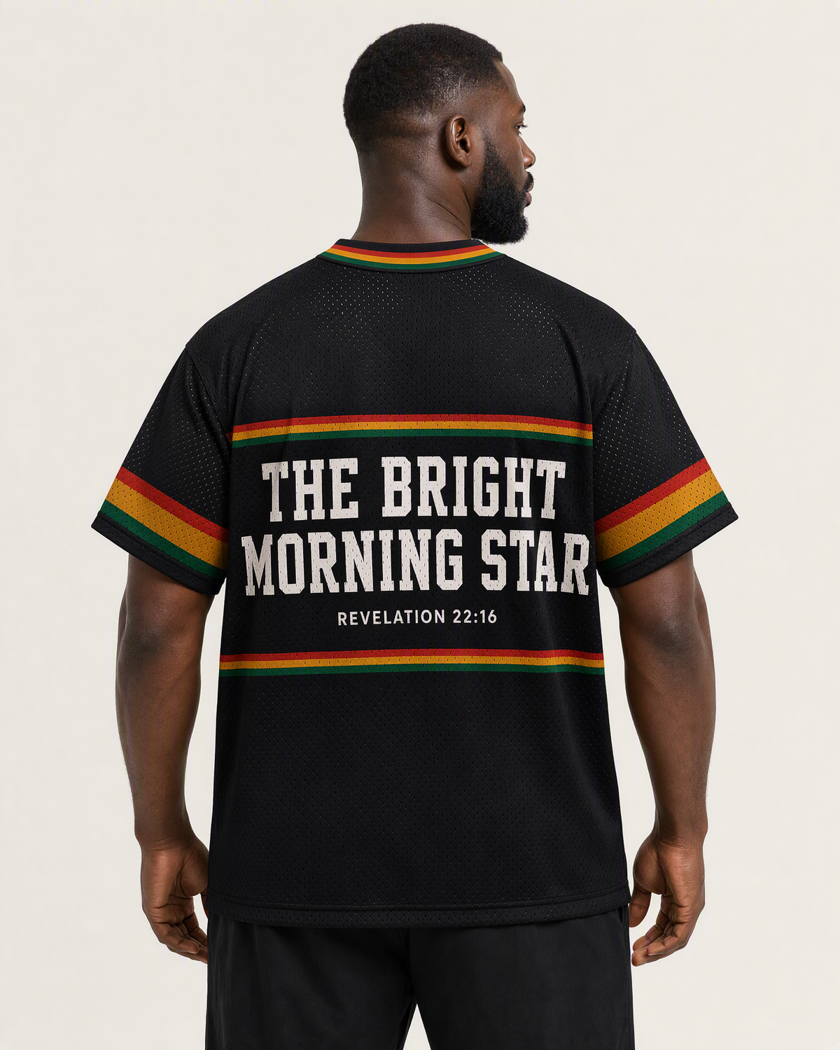 Bright Morning Star 22 — Ghana Faith Jersey — on-body back — AI-generated styling visualization