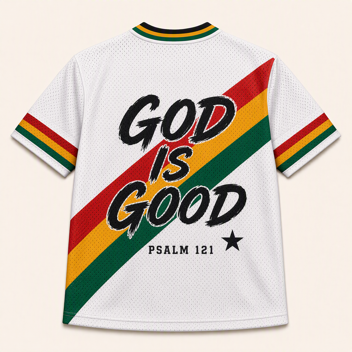 Nyame Ye 121 — Ghana Faith Jersey — back — digital product visualization
