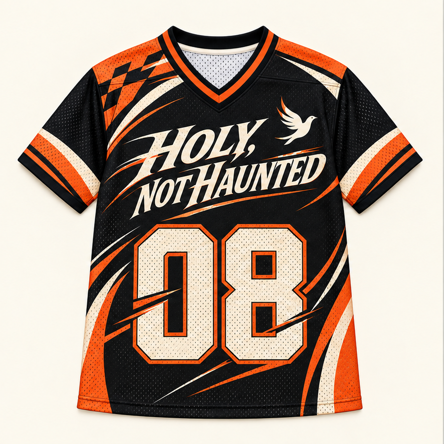 Holy, Not Haunted — Racing Jersey — front — digital product visualization