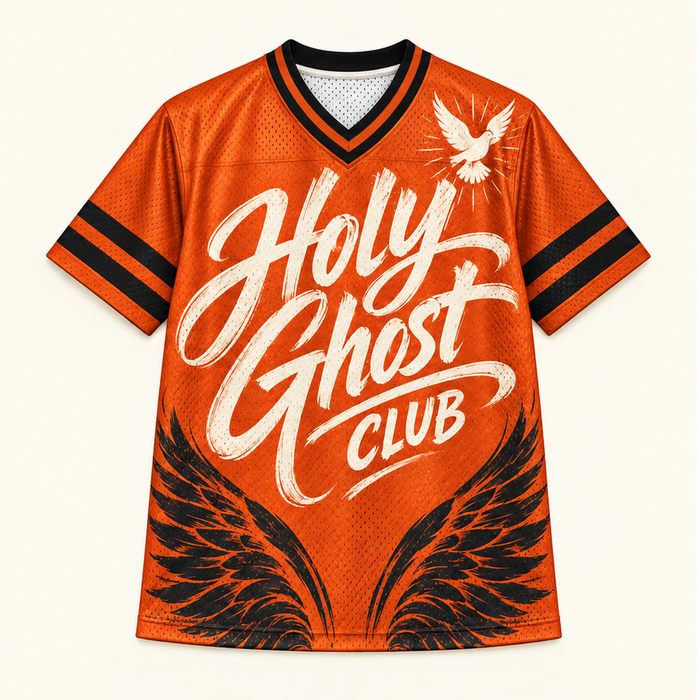 Holy Ghost Club — Orange Jersey — front — digital product visualization