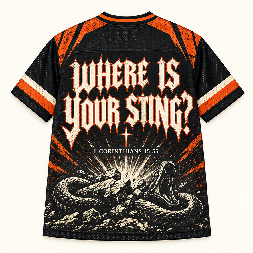 Death Lost, Jesus Won — Blackletter Jersey — back — digital product visualization