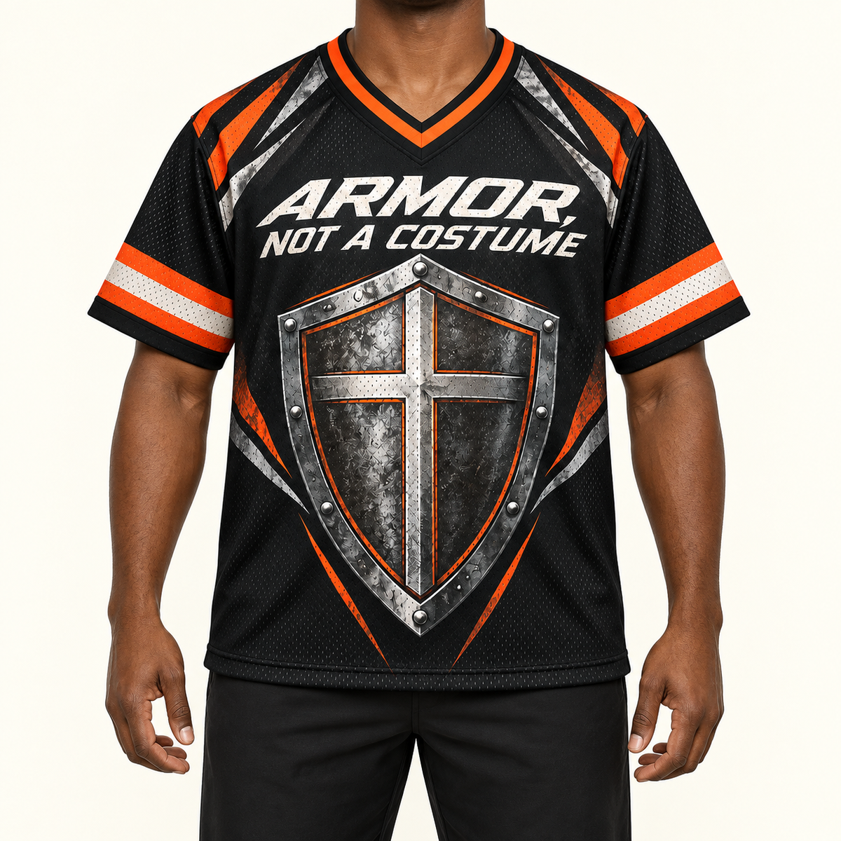 Armor of Light — Chrome Jersey — on-body — AI-generated styling visualization