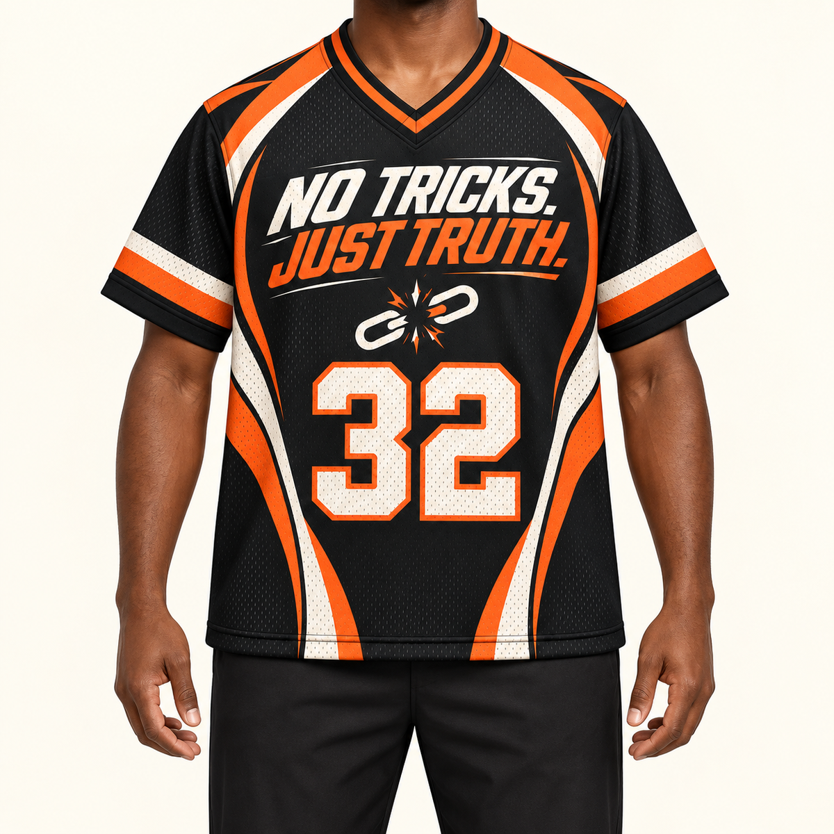 No Tricks, Just Truth — Speed Jersey — on-body — AI-generated styling visualization