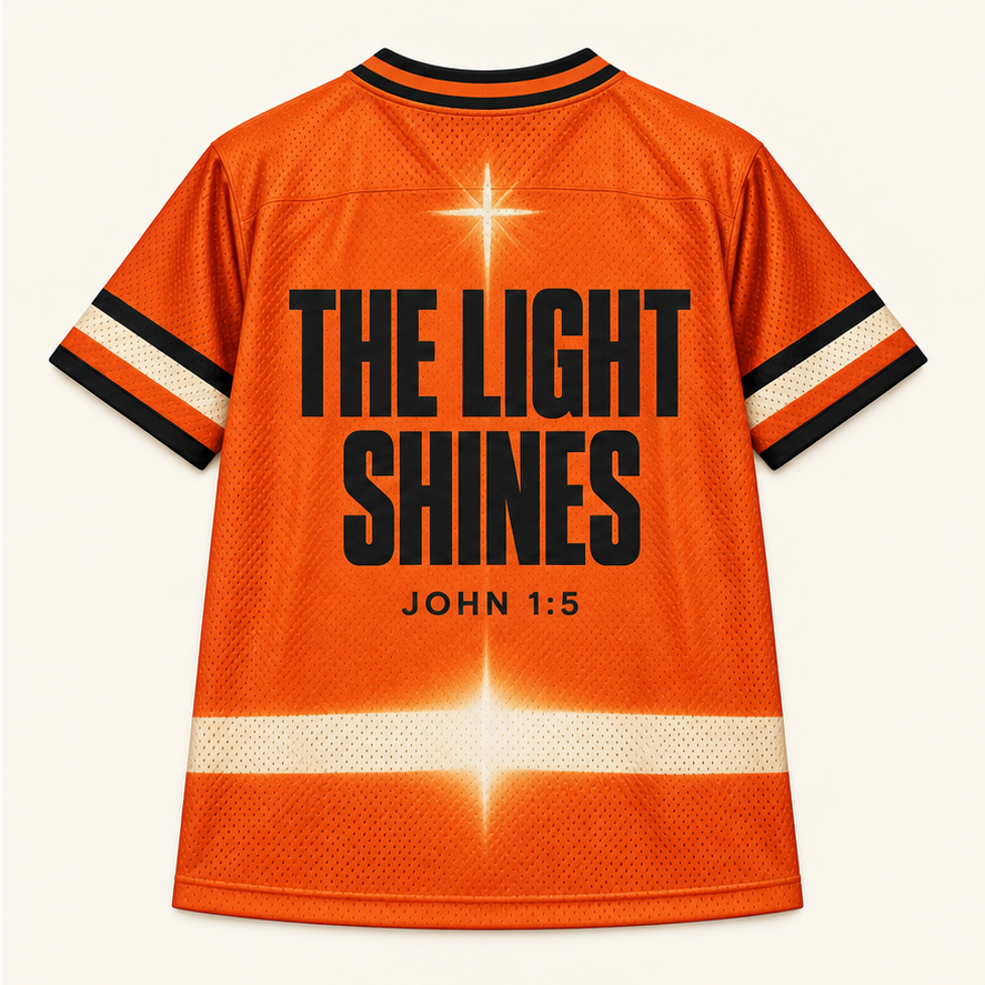 Jesus Over Darkness — Orange Jersey — back — digital product visualization
