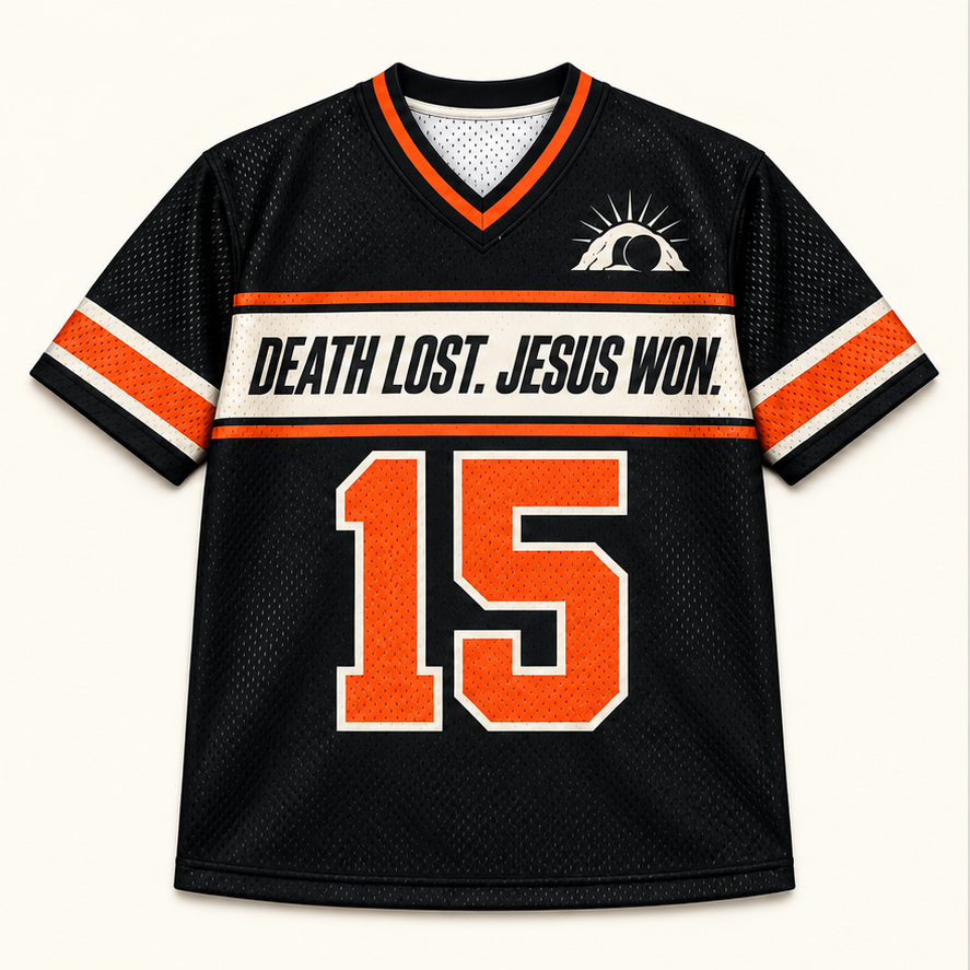 Death Lost, Jesus Won — Score Jersey — front — digital product visualization