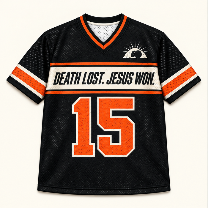 Death Lost, Jesus Won — Score Jersey — front — digital product visualization