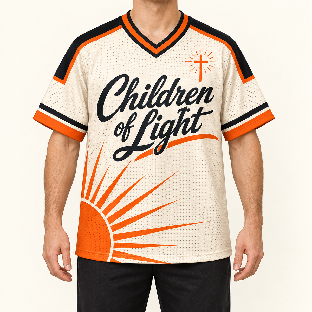 Children of Light — Track Jersey — on-body — AI-generated styling visualization