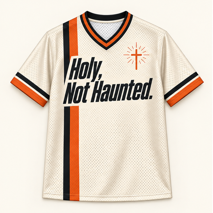Holy, Not Haunted — Minimal Jersey — front — digital product visualization