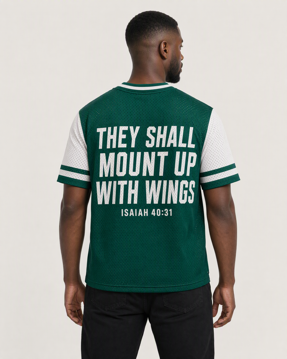Naija Eagles 40 — Nigeria Faith Jersey — on-body back — AI-generated styling visualization