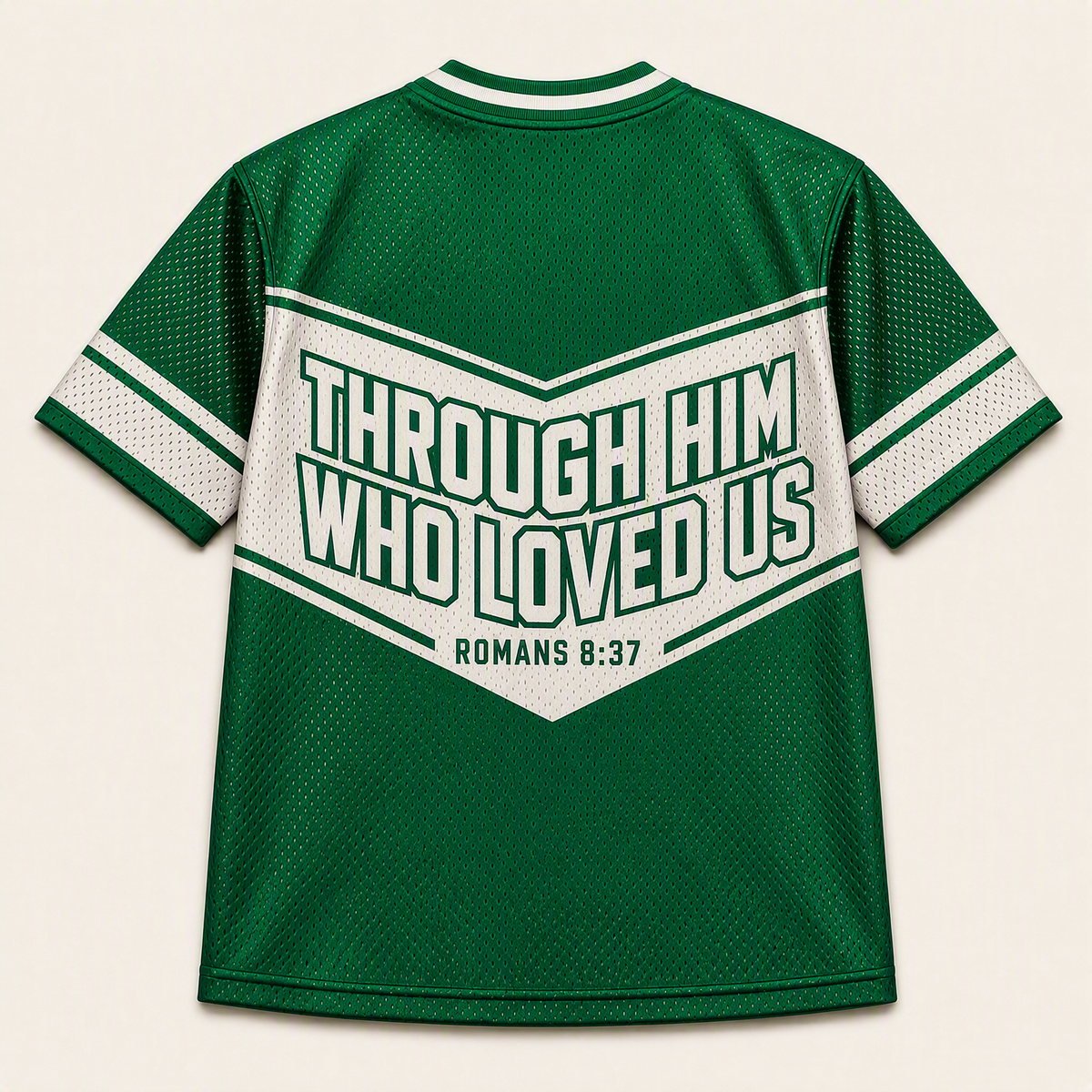 More Than Conquerors 37 — Nigeria Faith Jersey — back — digital product visualization