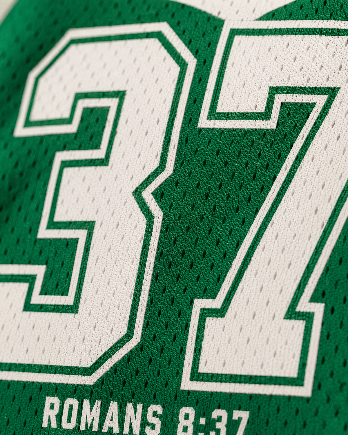 More Than Conquerors 37 — Nigeria Faith Jersey — detail verse — digital product visualization