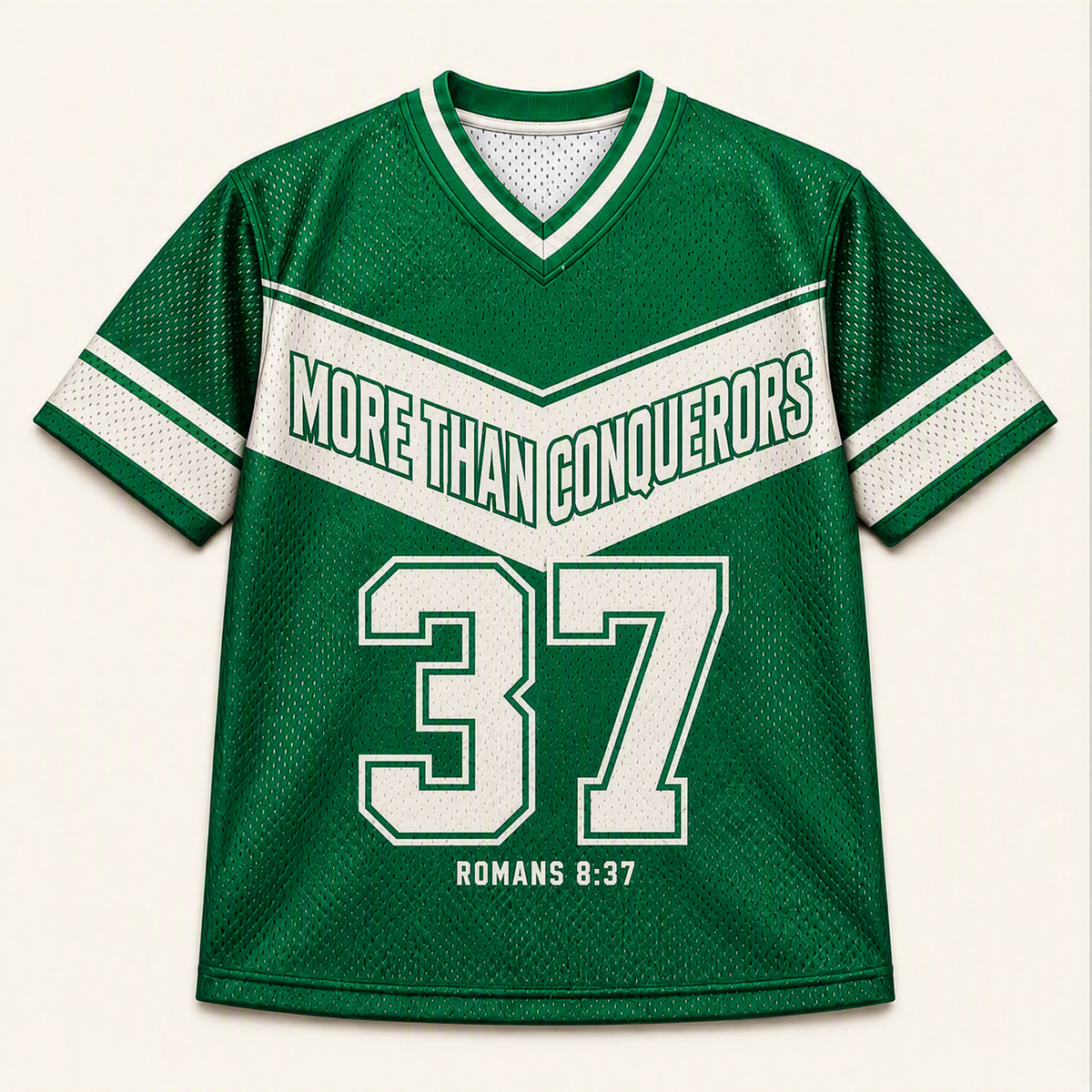 More Than Conquerors 37 — Nigeria Faith Jersey — front — digital product visualization