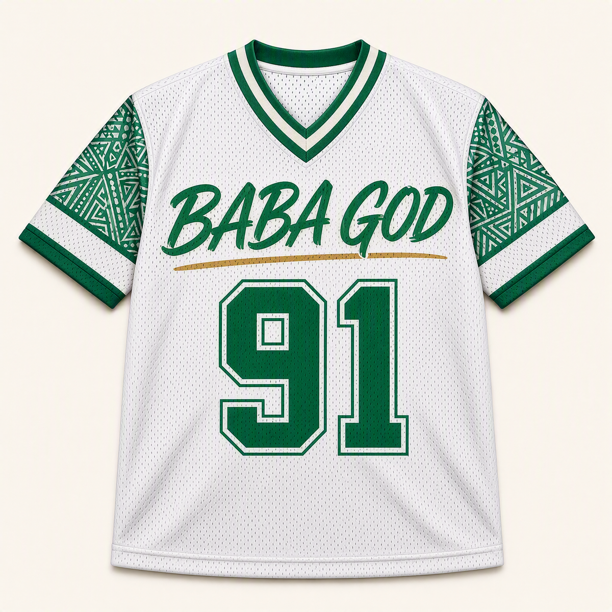 Baba God 91 — Nigeria Faith Jersey — front — digital product visualization