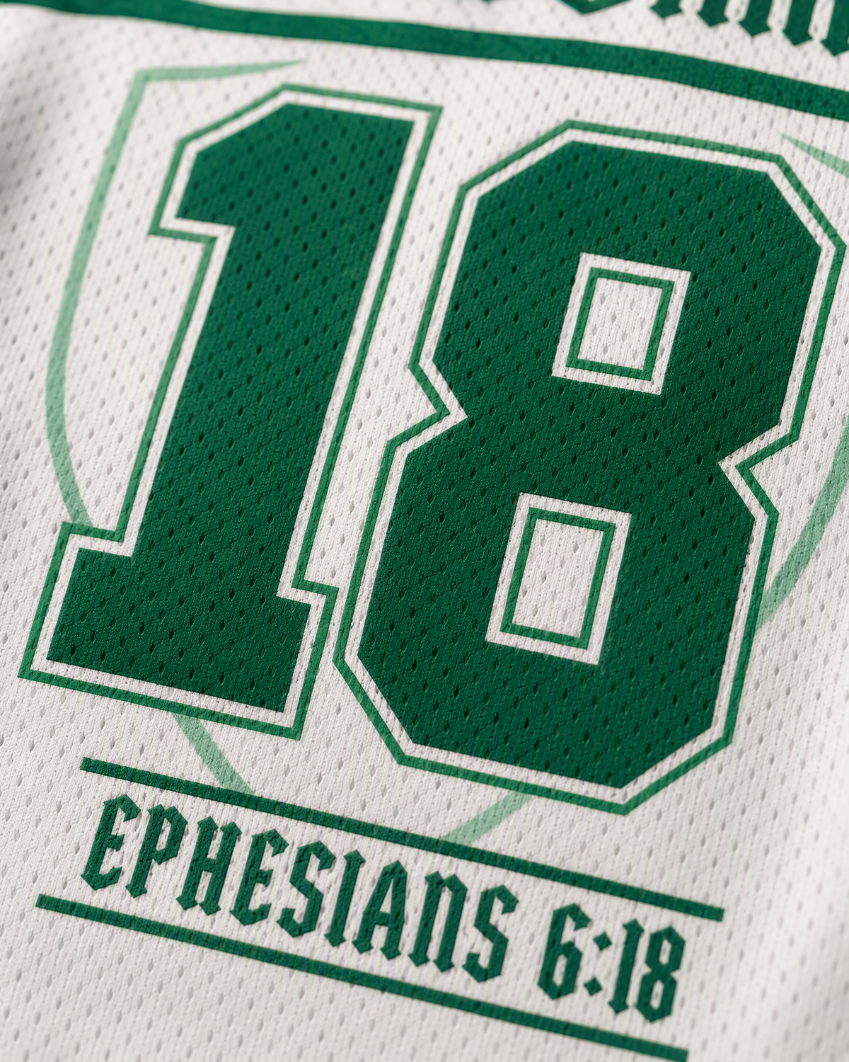 Prayer Warrior 18 — Nigeria Faith Jersey — detail verse — digital product visualization