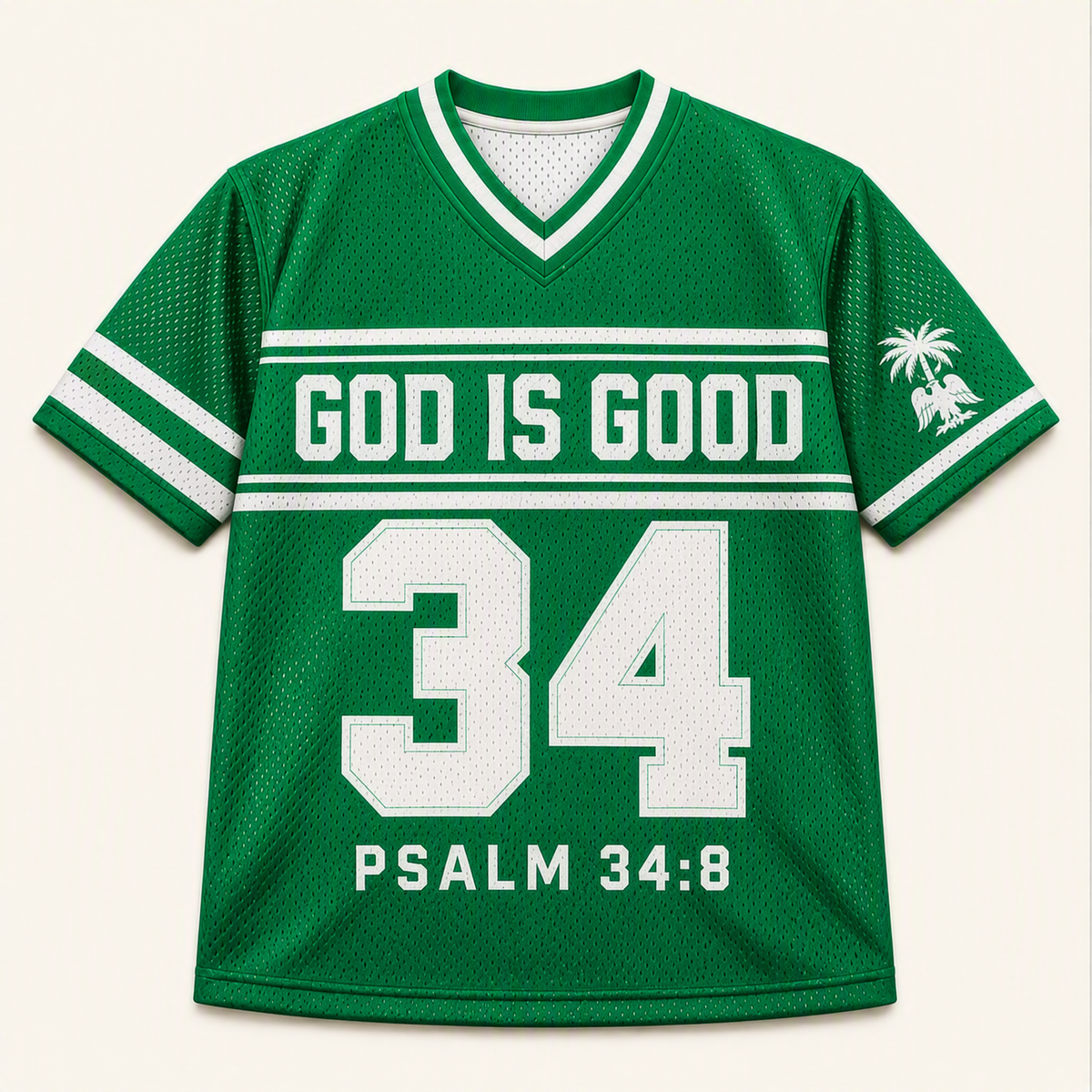 God Is Good 34 — Nigeria Faith Jersey — front — digital product visualization