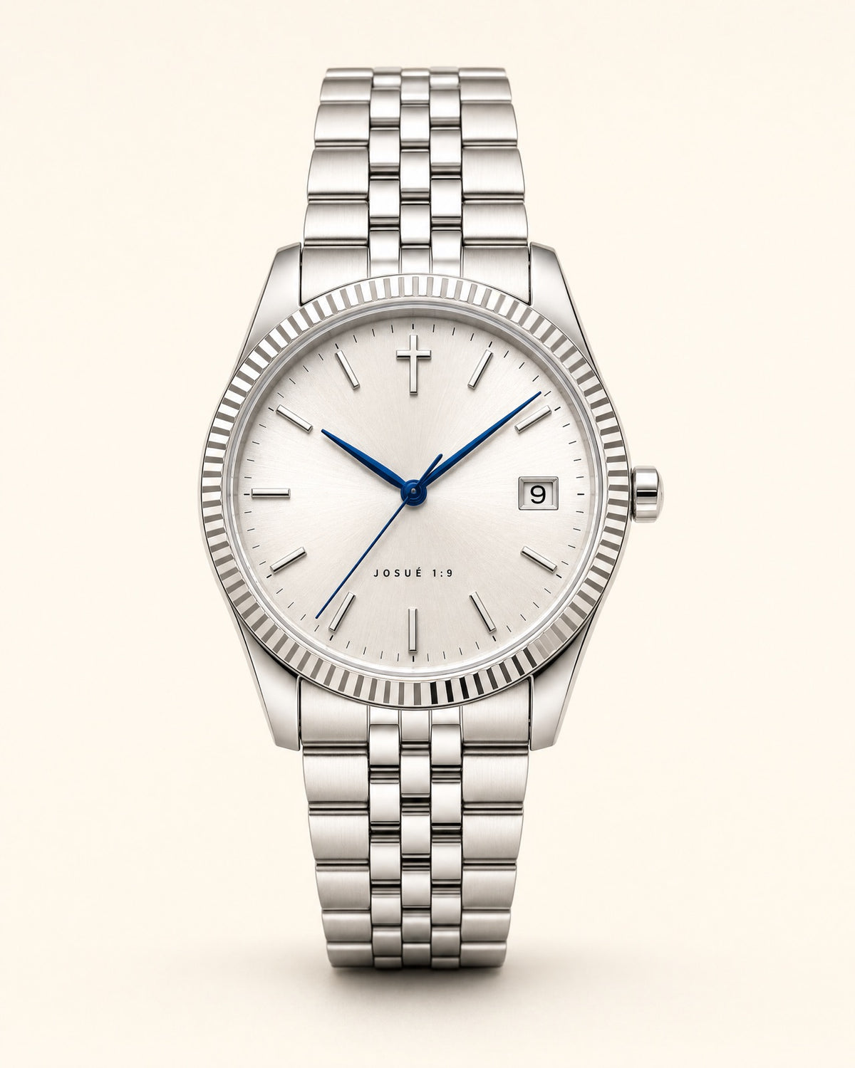 Esfuérzate watch, silver-white sunray dial with blued steel hands