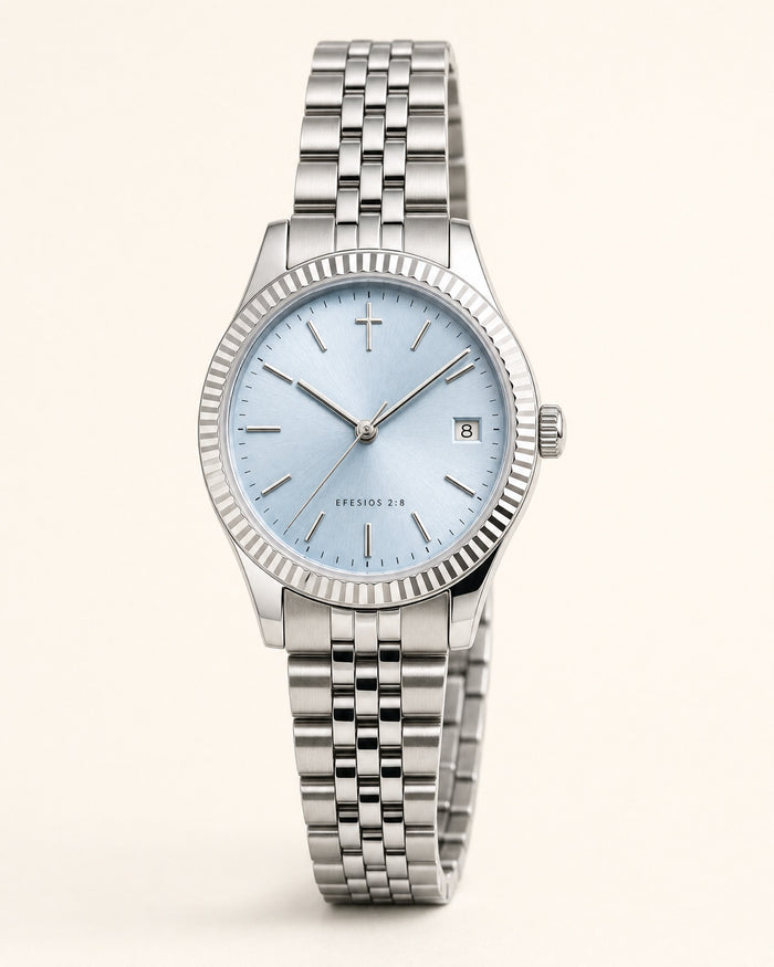 Gracia watch, pale ice blue sunray dial
