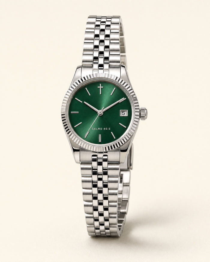 No Será Conmovida watch, emerald green sunray dial