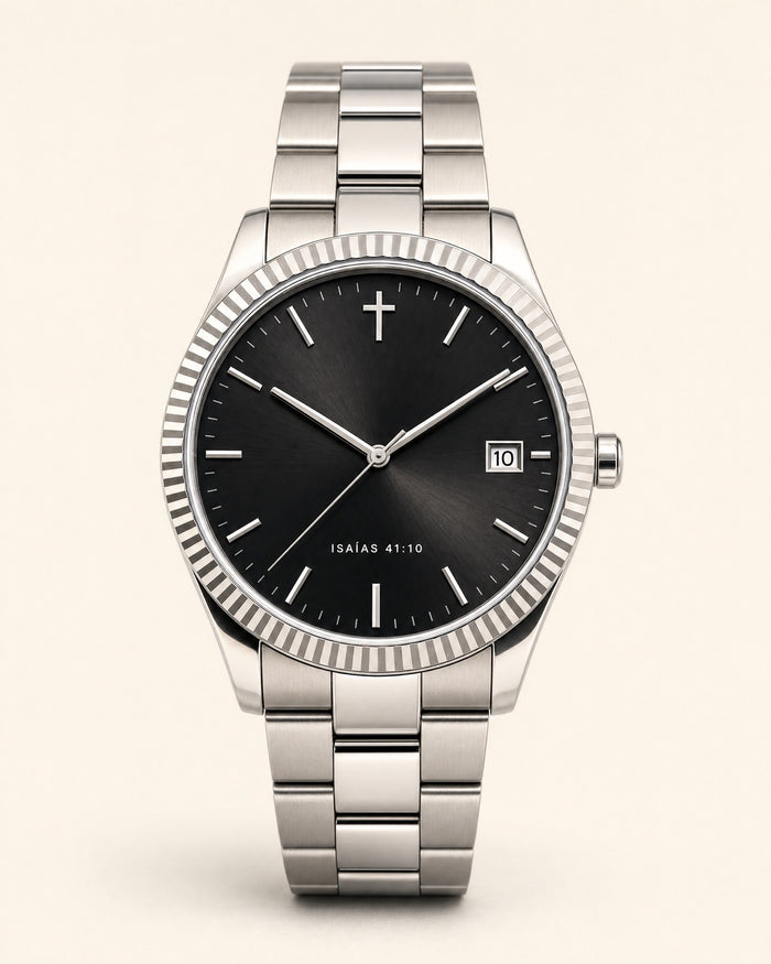 Reloj No Temas, carátula negro azabache con efecto rayos de sol