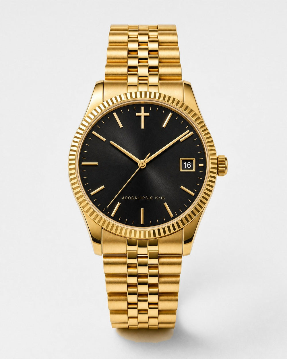 Rey de Reyes watch, jet black sunray dial with gold indices